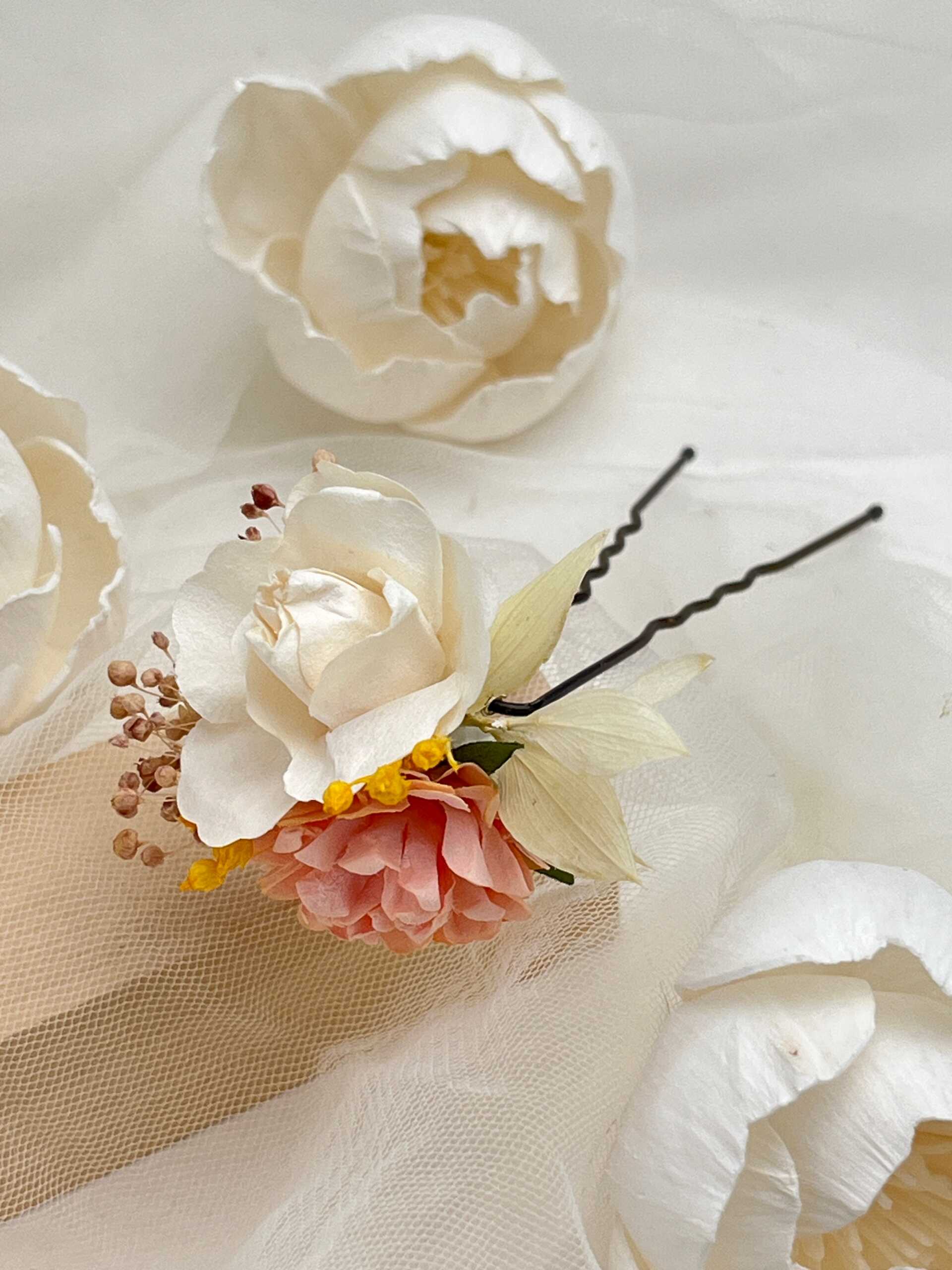 Pique a chignon fleurs séchées pastel peche Pique a chignon fleurs séchées pastel peche