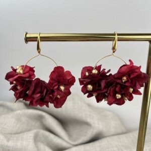 boucle oreille fleurs rouge bordeaux