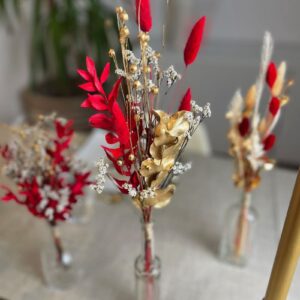 bouquet fleurs sechees rouge et or