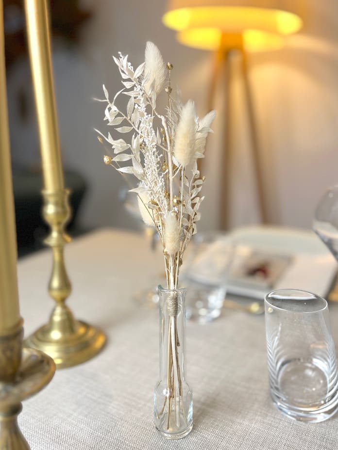 petit bouquet blanc et or noel