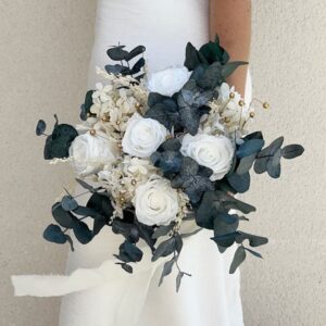 bouquet de mariee rose blanche et eucalyptus